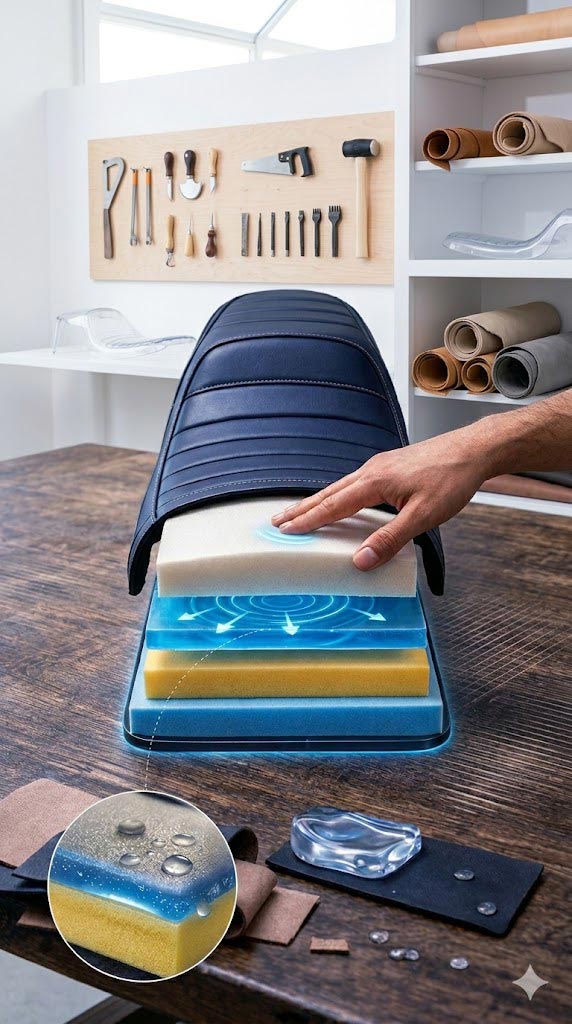 insert gel selle moto confort répartition, pression / structure selle moto confort mousse technique et gel